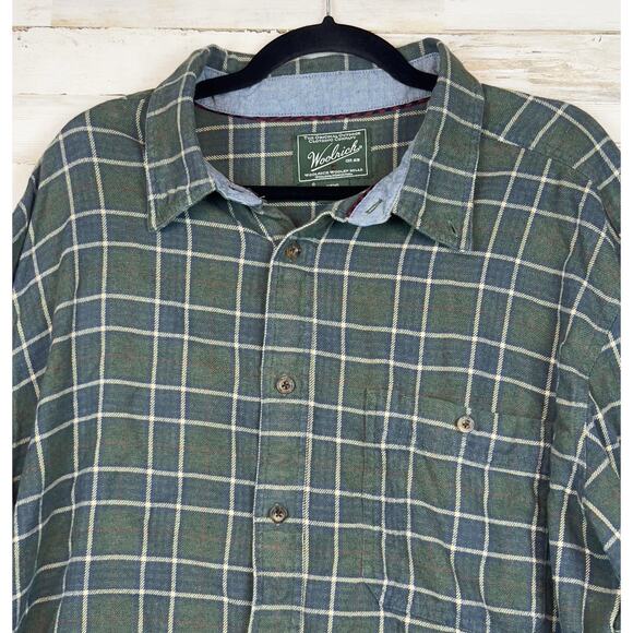 Woolrich Men’s 2XL Bay Leaf Green Plaid Flannel Shirt Button Front Long Sleeve C - Picture 3 of 8